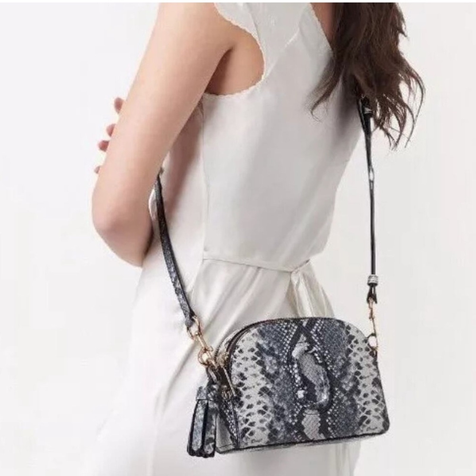 Marc Jacobs Shutter Snakeskin-Embossed Leather Crossbody Bag.